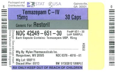 Ndc: 42549-651-30rx#: 0000temazepam 15mg #30 Capsule(s) (Temazepam C Iv  15 mg  Label  42549)